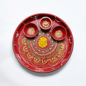 Steel puja thali with 3 bowls