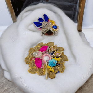 Laddu Gopal Designer Poshak , size-0 (Golden Leaves Design)